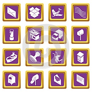 Poste service icons set purple square vector photo