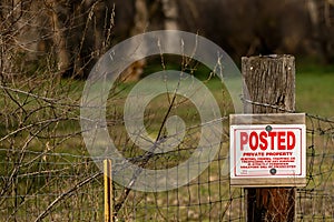 Posted Private Property sign in the wilderness