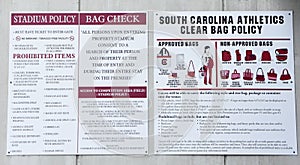 Posted Rules and Regulations of Williams Brice Stadium, Columbia, SC