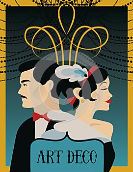Poster for 20s style or gatsby party with retro lady and gentleman