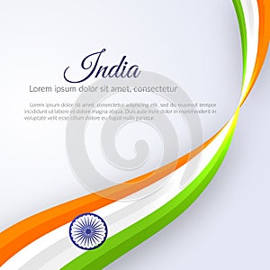 Poster with abstract curved lines wavy ribbon of colors national India flag and the name of the country India Element design