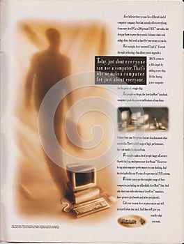 poster advertising Acer computer, 386 486 processor chip in magazine from 1992, Today, just about everyone can use a computer slog