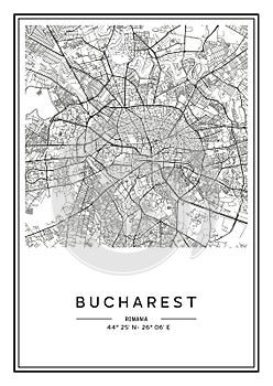 Black and white printable Bucharest city map, poster design. photo