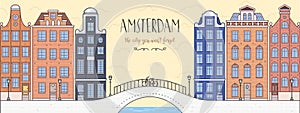 Poster with Amsterdam, Holland. Bridge, bicycle