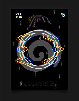 Poster for art exhibition or music event with glitched circle on black background. Design for cover, poster, flyer, card