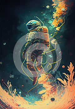 A poster of an astronaut floating in space. photo