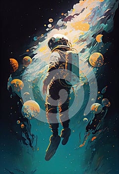 A poster of an astronaut floating in space. photo