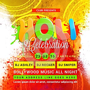 Poster, banner or flyer for Holi Festival celebration.