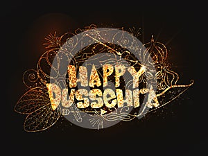 Poster, Banner with Golden Text Happy Dussehra.