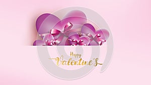 Poster and banner with heart and lettering Happy Valentine Day on pink background. Wallpaper love concept for Valentines Day
