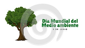 Poster, banner or illustration related to environment. Illustration for world day with text in spanish. Tree with text in spanish