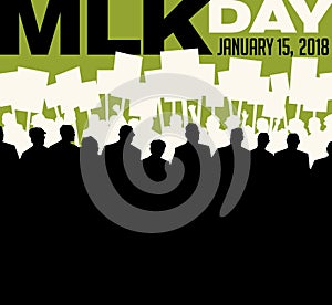 Poster or banner for Martin Luther King Day. Protest rally.