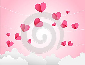 Poster or banner and paper cut hearts Valentine background