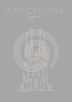 Poster Barcelona Sagrada Familia grey