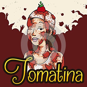 Young Woman Covered with Tomatoes Celebrating Tomatina, Vector Illustration photo