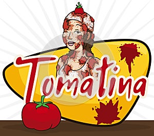 Beautiful Woman over Greeting Sign and Tomato Celebrating Tomatina Festival, Vector Illustration photo