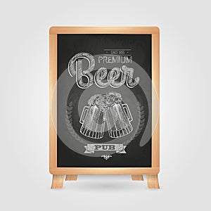 Poster with Beer in mag. Chalk drawing on blackboard photo