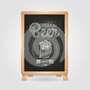 Poster with Beer in mag. Chalk drawing on blackboard