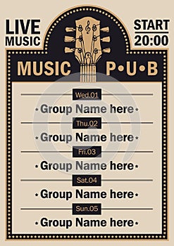 Poster for beer pub with live music with guitar