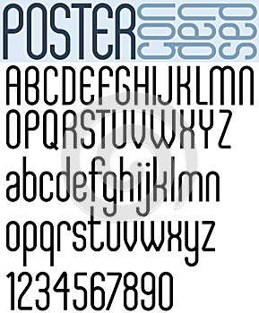 Poster black semibold condensed font and numbers