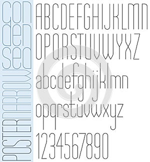 Poster black slim condensed font and numbers