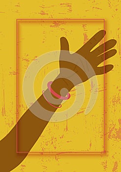 Poster blank with hand. Vector color banner