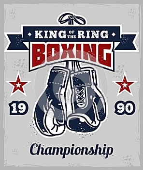 Poster with boxing gloves in retro style