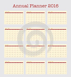 Poster Calendar for 2016. Annual planner for year 2016