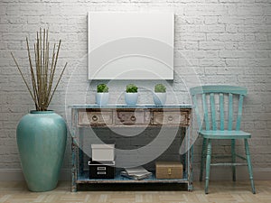 Poster Canvas Mockup with vintage turquoise interior