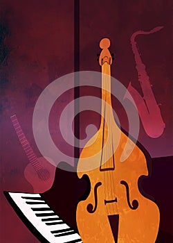 Poster or card or flyer concert festival live jazz or blues music event. Cover band or Banner