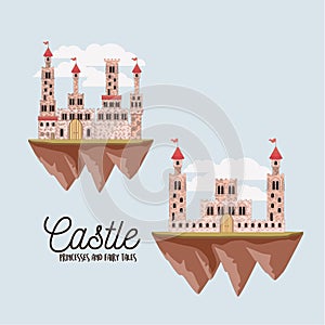 Poster of castle princesses and fairy tales with two castle in the sky