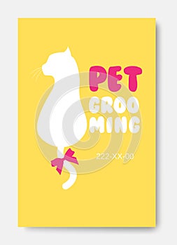 Poster with cat silhouette. Pet grooming logo. Animals hair salo