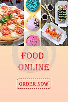 Poster for catering establishments. Online food ordering concept. Design for online Fast food order at home