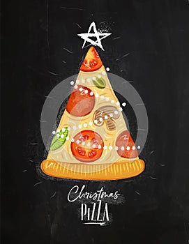 Poster christmas tree pizza chalk