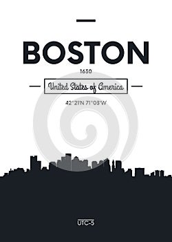 Poster city skyline Boston, Flat style vector illustration