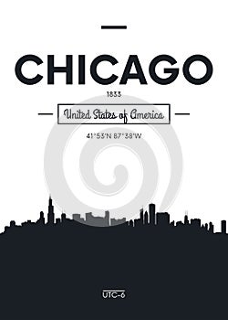 Poster city skyline Chicago, Flat style vector illustration