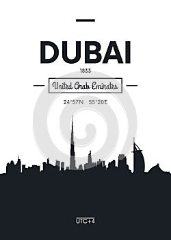 Poster city skyline Dubai, Flat style vector illustration