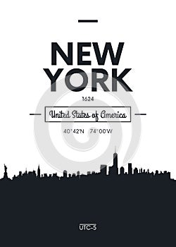 Poster city skyline New York, Flat style vector illustration