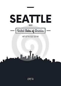 Poster city skyline Seattle, Flat style vector illustration