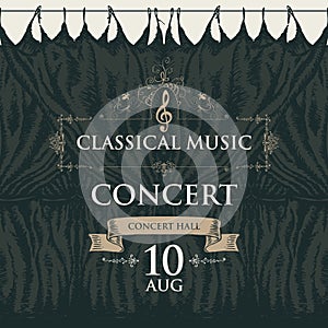 Poster for classical music concert with stage curtains