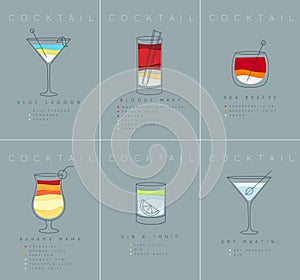 Poster cocktails Blue Lagoon grayish blue