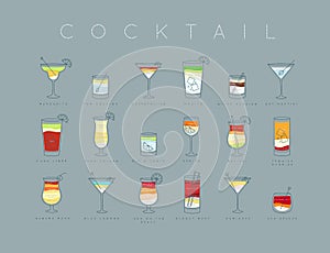 Poster cocktails flat menu grayish blue