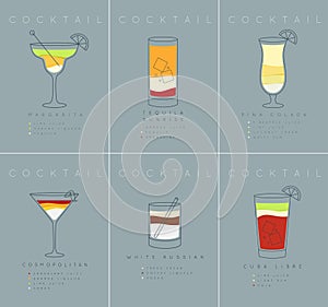 Poster cocktails Margarita grayish blue