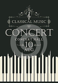 Poster for concert classical music with piano keys