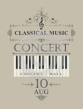 Poster for concert classical music with piano keys