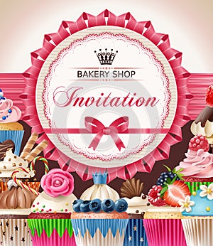 Poster of confectionery bakery with cupcakes