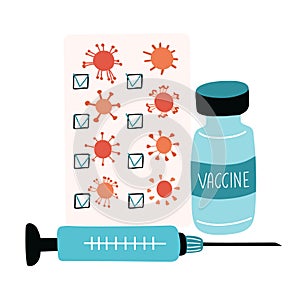 Poster with  coronaviruses and vaccine.