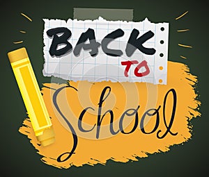 Poster with Crayon and Notebook paper for Back to School, Vector Illustration