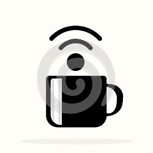 Poster with cup of coffee and text Free WiFi for street cafe. Sign free wifi area sign on a coffee cup. Vector Illustration eps 10