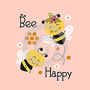 Poster with cute happy bees